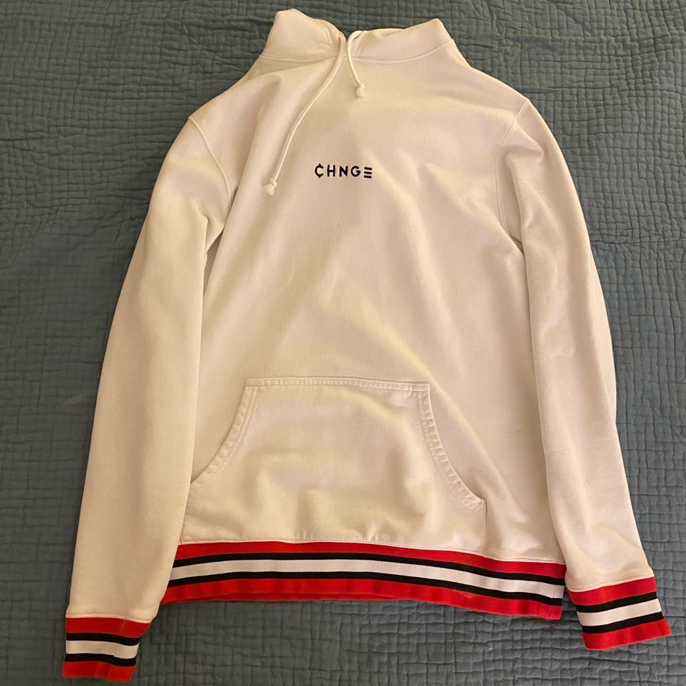 CHNGE WHITE BLACK RES STRIPED SWEATSHIRT HOODIE SIZE LARGE
